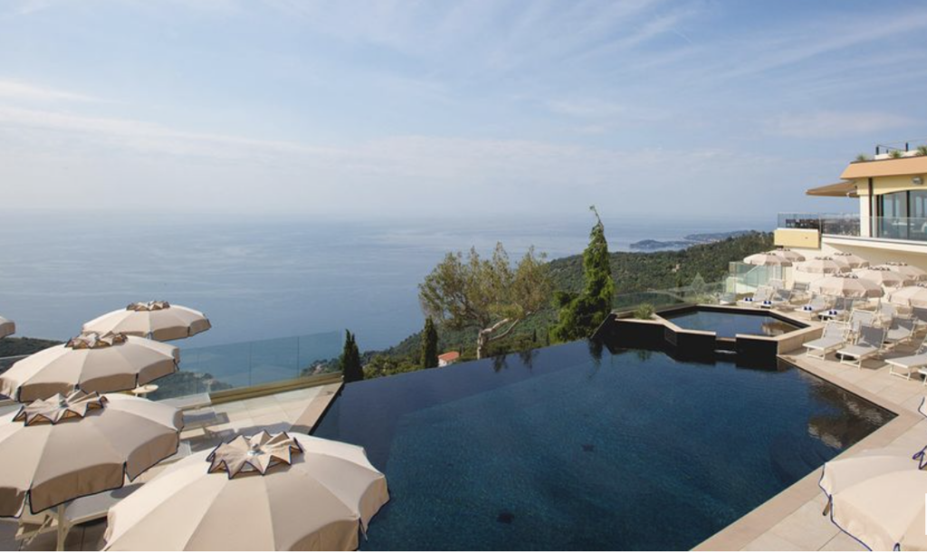 Views at Les Terrasses d'Eze overlooking the infiniti pool and the mediterranean sea. 