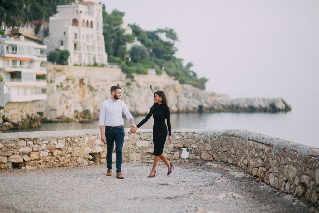 engagement session portrait of couple in Nice, France